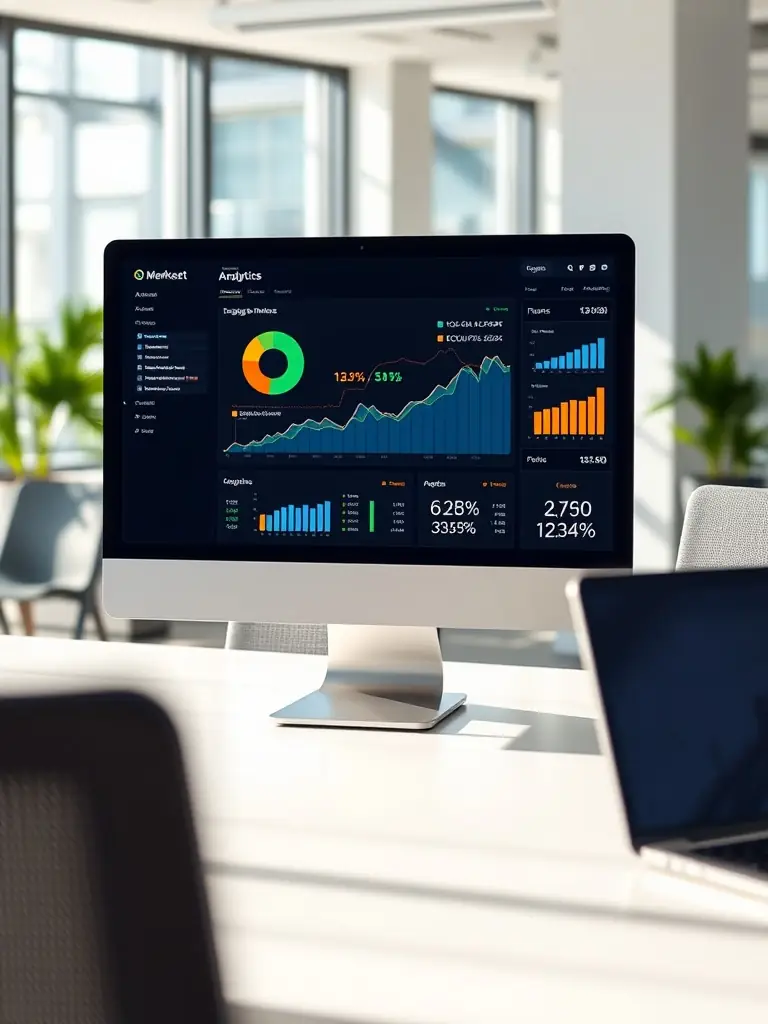 A focused image of a targeted ad campaign dashboard, showcasing real-time analytics and performance metrics, emphasizing the precision targeting capabilities for real estate leads.
